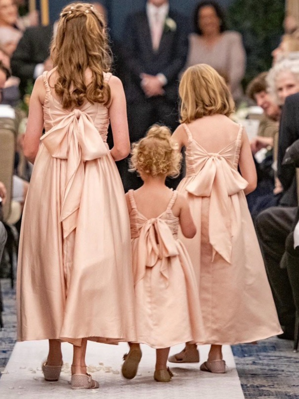 Girls' Blush Pink Ruffle Strap Satin Dress